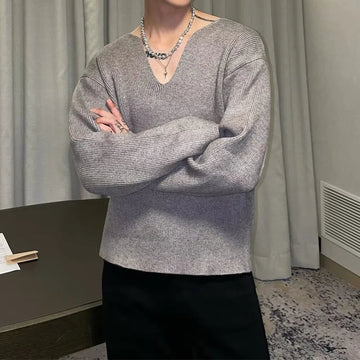 AIDASE  -  Spring Autumn Casual Solid Color V Neck Jumpers Men's Knitwear Fashion Long Sleeve Tees Vintage Textured Crochet Knit Tops Mens aidase-shop